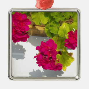 Shock rosa blommigt Blommor Rosa Geranium Julgransprydnad Metall