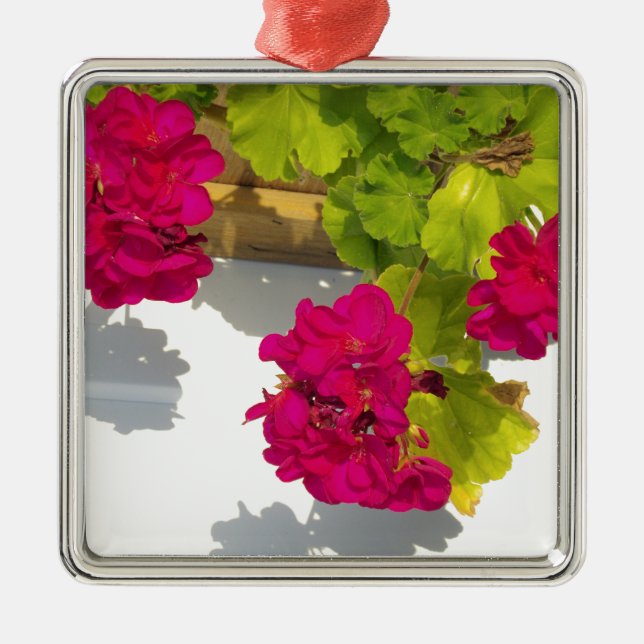 Shock rosa blommigt Blommor Rosa Geranium Julgransprydnad Metall (Framsidan)