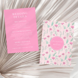 Shock rosa blommigt elegant boho bröllop-informati tilläggskort