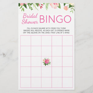 Shock rosa Blommigt Möhippa Bingo Game Flygblad