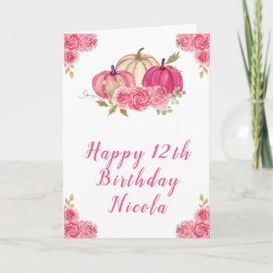 Shock rosa Blommigt Pumpkins Birthday Kort