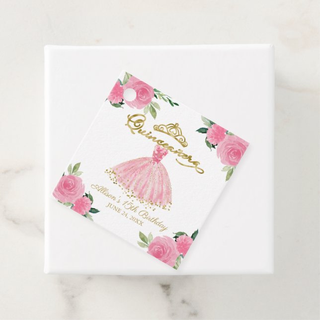Shock rosa Blommigt Quinceanera Gåvor Etiketter (På plats)