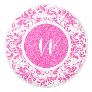 Shock rosa Blommigt Snöre Glitter Struktur Knopp