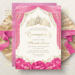 Shock rosa Blommigt Tiara Girly Quinceanera Inbjudningar