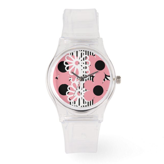 Shock rosa Blommigt Watch Armbandsur (Framsida)
