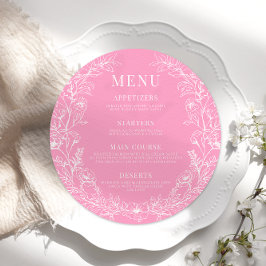 Shock rosa blommigtens rund Menu-kortplatta för kr Meny
