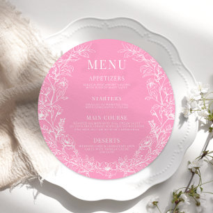 Shock rosa blommigtens rund Menu-kortplatta för kr Meny