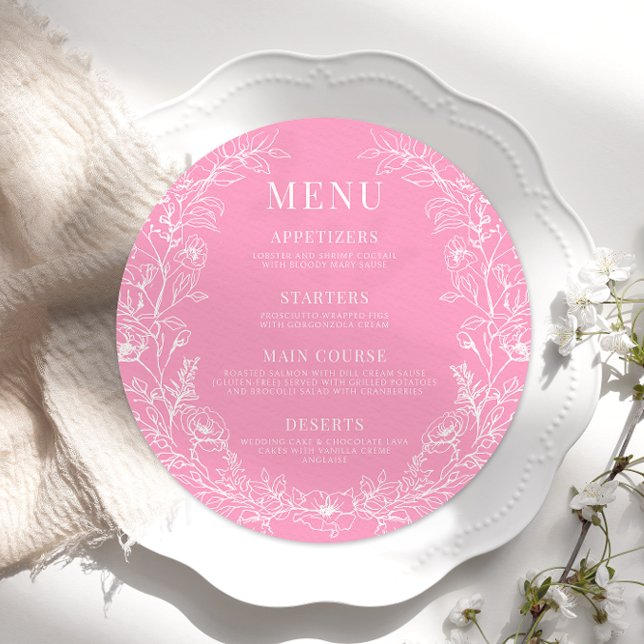 Shock rosa blommigtens rund Menu-kortplatta för kr Meny (Skapare uppladdad)