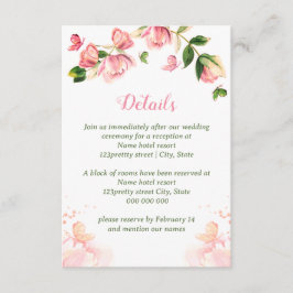 Shock rosa blommor grönt löv butterflies bröllop tilläggskort