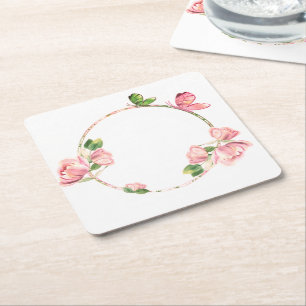 shock rosa blommor grönt löv butterflies underlägg papper kvadrat