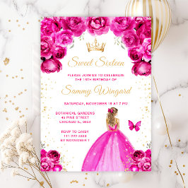 Shock rosa Blonde Hair Princess Sweet sixteen Inbjudningar