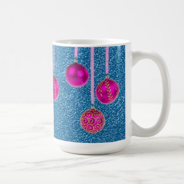 Shock rosa Blue Glitter God jul Baubles Mugg (Höger)