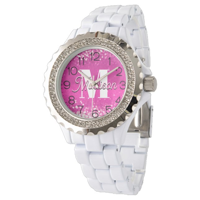 Shock rosa Bokeh Monogram Armbandsur (Vinklad)