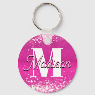 Shock rosa Bokeh Monogram Nyckelring