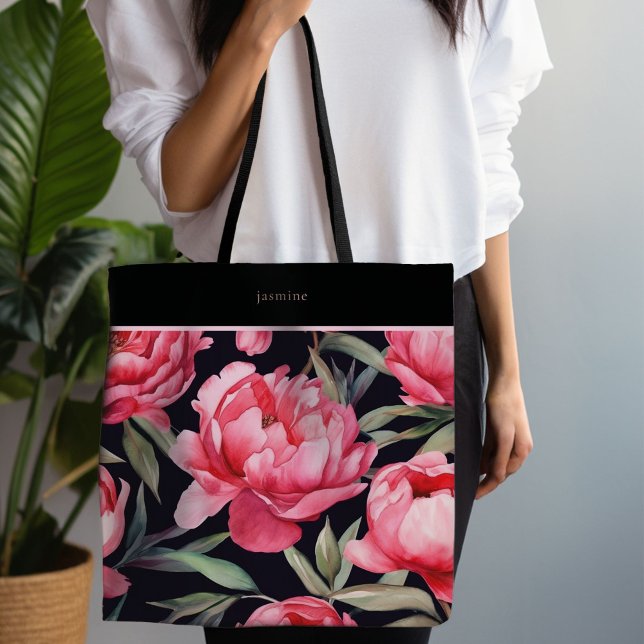Shock rosa Bold-Blommigt Tygkasse (Hot Pink Floral Tote)