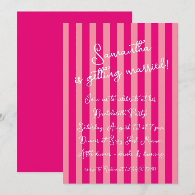 Shock rosa Bold Rand Script Bachelorette Party Inbjudningar (Fram/baksida)