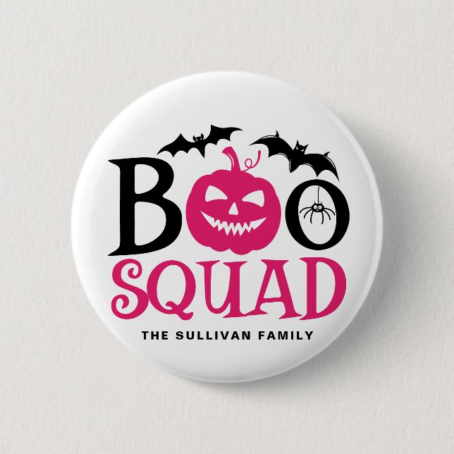 Shock rosa Boo Squad Spooky Lettering Halloween Knapp (Framsida)
