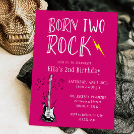 Shock rosa Born 2 Sten Guitar 2:a födelsedagen Par Inbjudningar