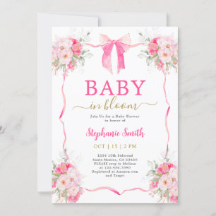 Shock rosa Bow Baby i Bloom Baby Shower Girl Inbjudningar