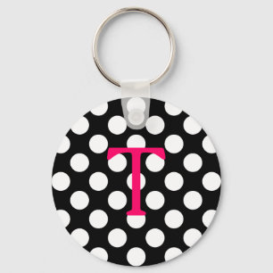 Shock rosa Brev T Monogram Black White Polka Dot Nyckelring