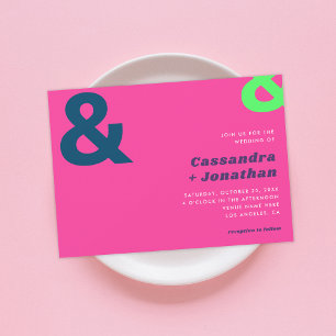Shock rosa Bright Retro Groovy Ampersand Bröllop Inbjudningar