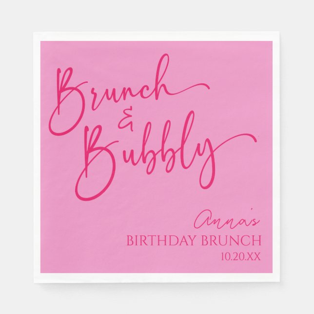 Shock rosa Brunch och Bubly Birthday Brunch Party Pappersservett (Framsidan)