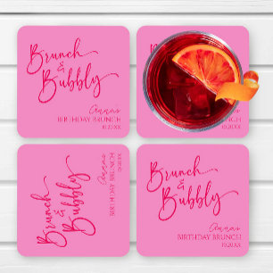 Shock rosa Brunch och Bubly Birthday Brunch Party Underlägg Papper Kvadrat