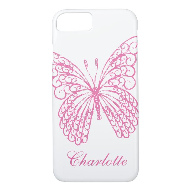 Shock rosa Butterfly iPhone 7 Fodral Case-Mate iPhone Skal (Baksida)