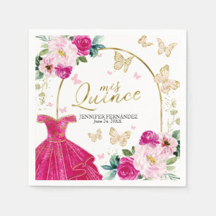Shock rosa Butterfly Quinceanera Napkins Pappersservett