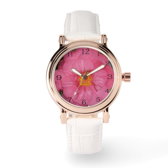 Shock rosa Camellia som växer på A Träd, Armbandsur (Framsida)