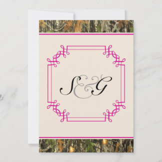 Shock rosa Camo Rustic Hunting Wedding bjudande Inbjudningar