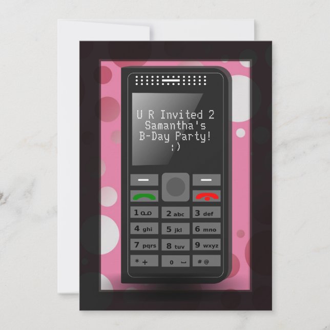 Shock rosa Cell Mobil Tonåring Födelsedagsfest inb Inbjudningar (Framsida)