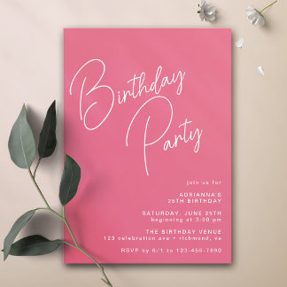 Shock rosa Cerise Modern Typography any age Birday Inbjudningar
