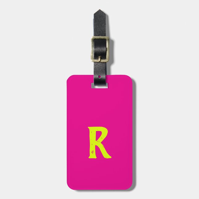 Shock rosa Chartreuse Gult Neon Monogram-skript Bagagebricka (Vertikal Framsida)