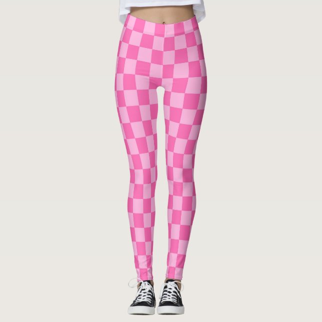 Shock rosa Checkboard Leggings (Framsida)