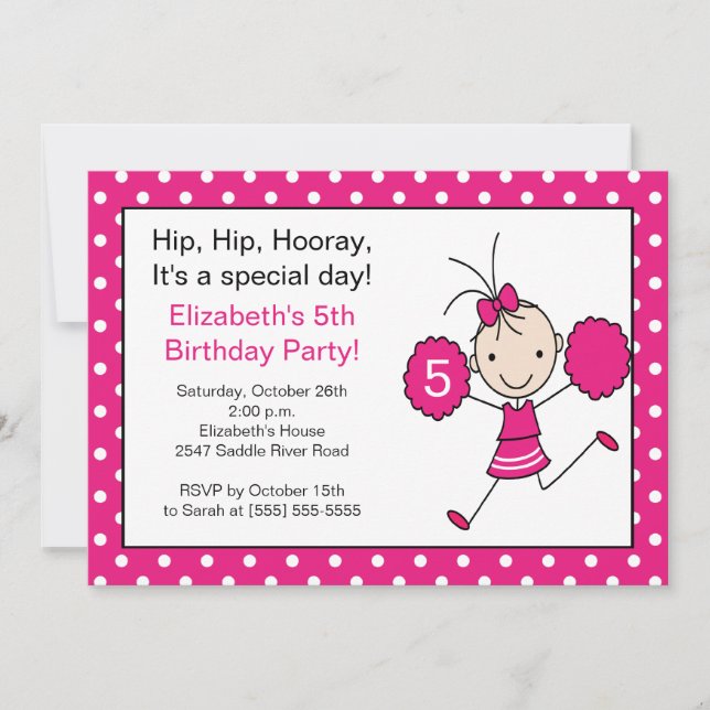 Shock rosa Cheerleader Cheer Birthday-inbjudan Inbjudningar (Framsida)