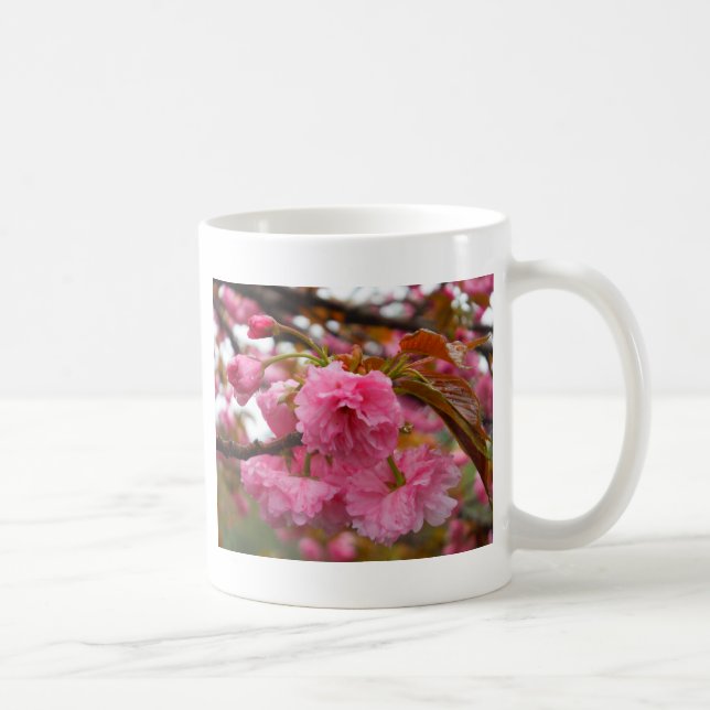 Shock rosa Cherry Blommar Flowers Kaffemugg (Höger)