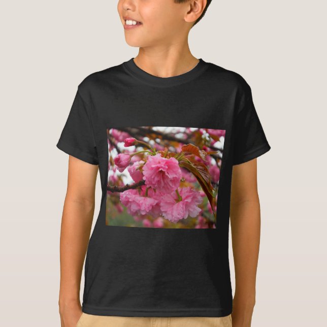 Shock rosa Cherry Blommar Flowers Tee Shirt (Framsida)