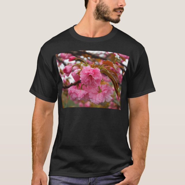 Shock rosa Cherry Blommar Flowers Tee Shirt (Framsida)