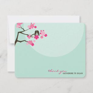 Shock rosa Cherry Blommar Love birds tackkort Tack Kort