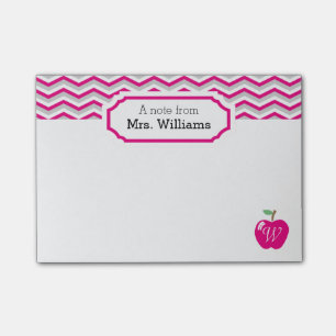 Shock rosa Chevron Apple Monogrammed Läraranteckn Post-it Block