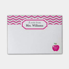 Shock rosa Chevron Apple Monogrammed Teacher Note Post-it Block