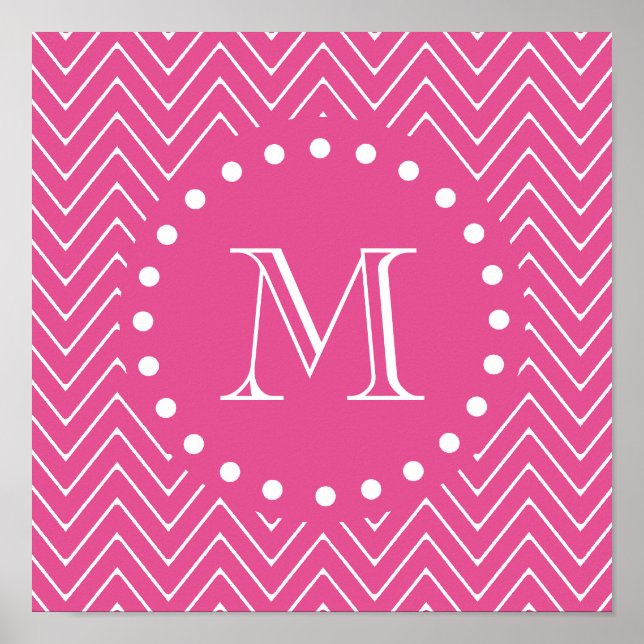 Shock rosa Chevron | Ditt monogram Poster (Framsidan)