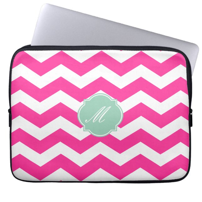 Shock rosa Chevron Mönster Laptop sleeve (Framsidan)