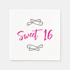 Shock rosa Chic Doodle Modern Script Sweet 16 Pappersservett