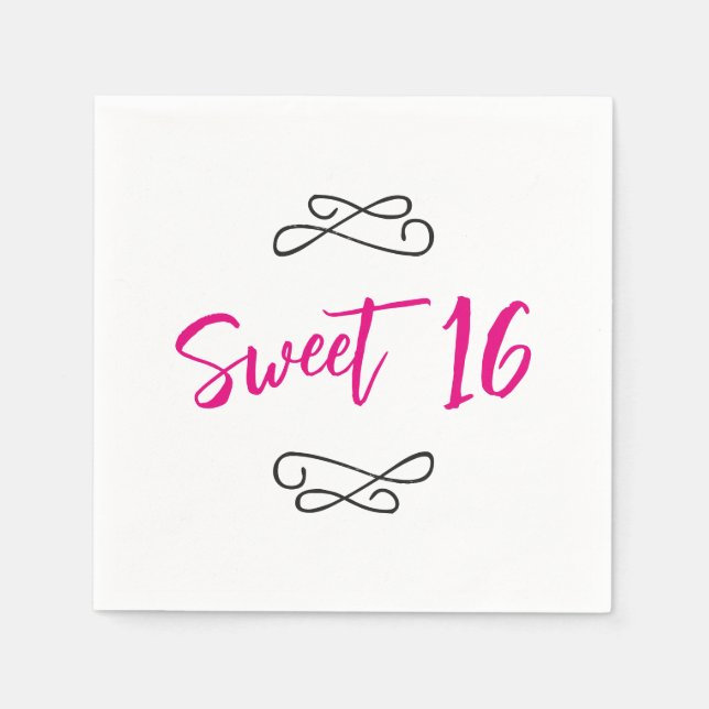 Shock rosa Chic Doodle Modern Script Sweet 16 Pappersservett (Framsidan)