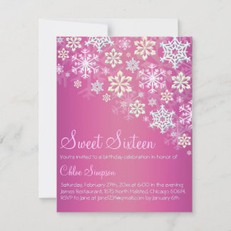 Shock rosa Chic Snowflake Sweet16 Inbjudan