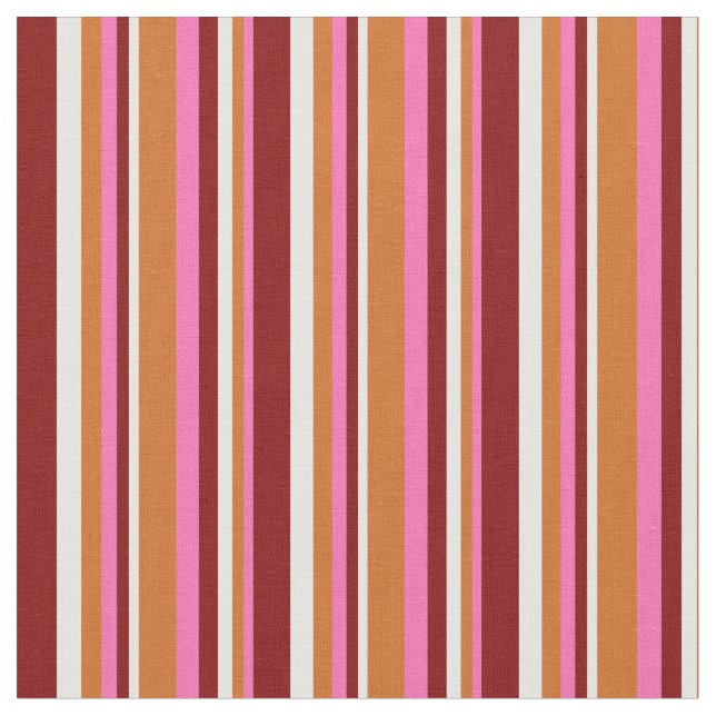 Shock rosa, choklad, färgton Cream och maron Linje Tyg (Närbild)