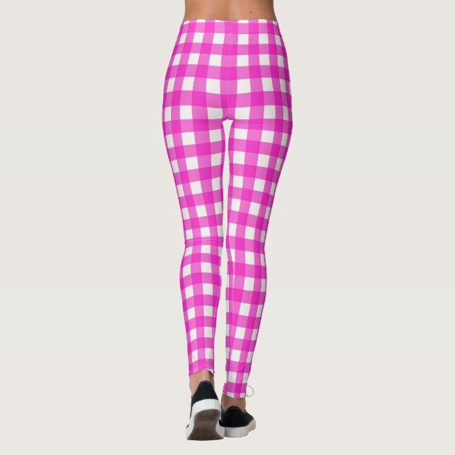 Shock rosa Classic Gingham Checked Mönster Leggings (Baksida)