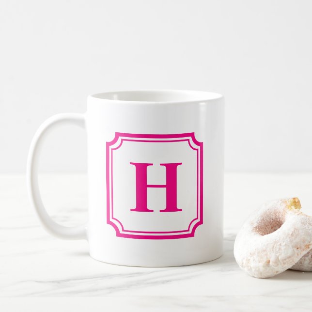 Shock rosa Classic Gräns Personlig Monogram Kaffemugg (Med munk)